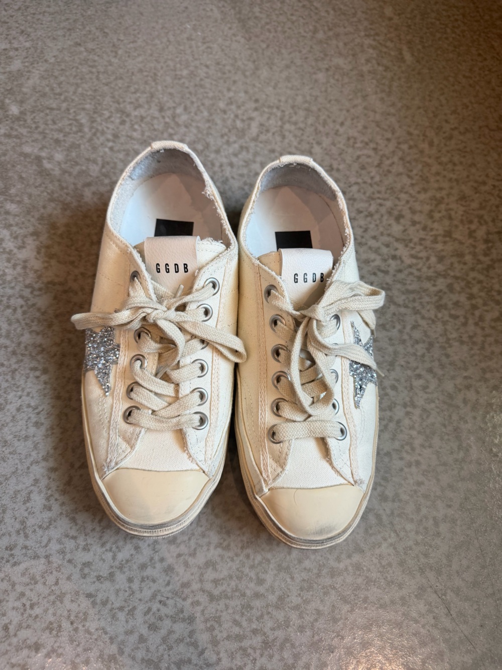 Golden Goose White Cream Sneakers with Silver Glitter Star